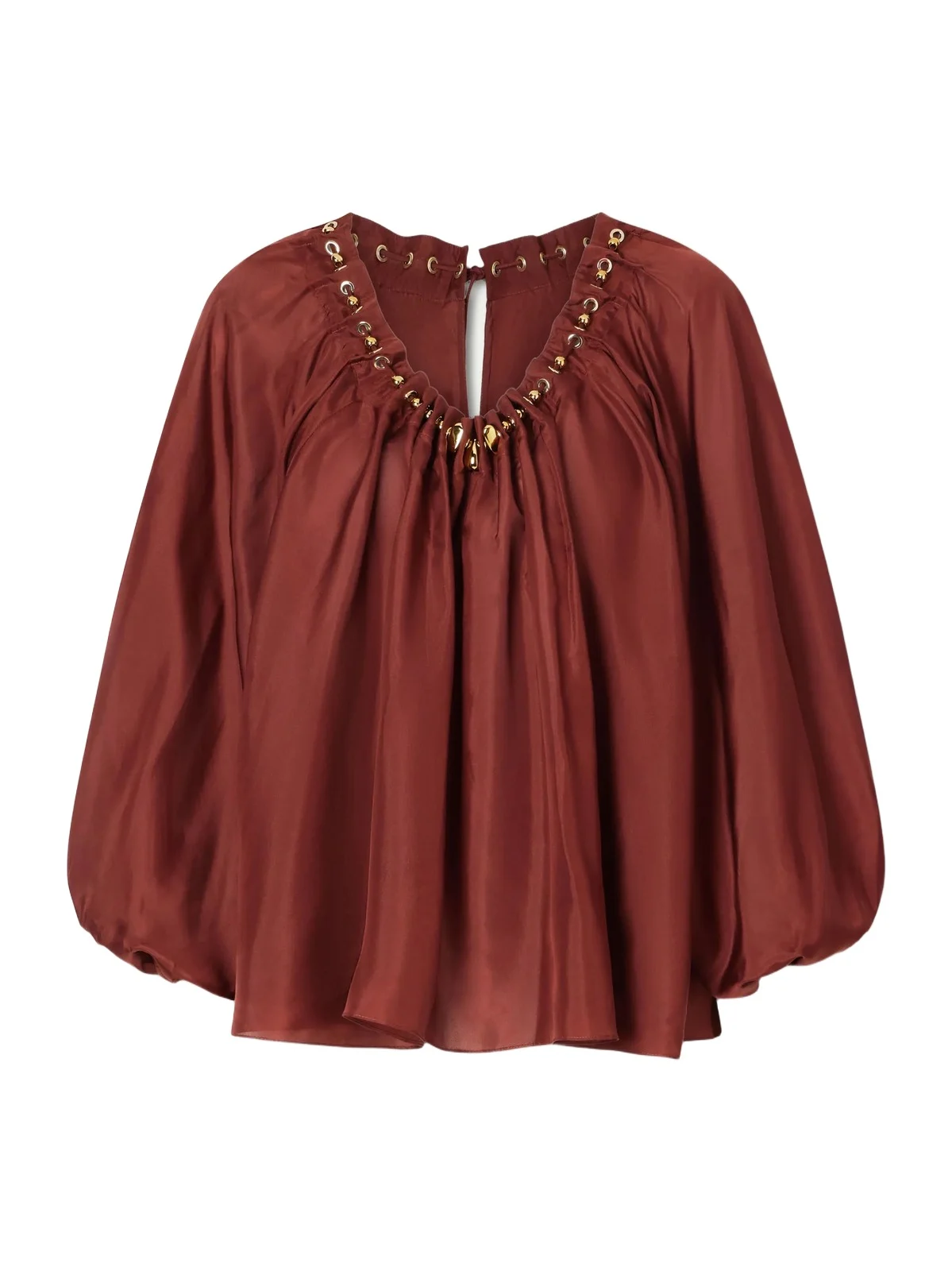 Aster Gathered Beaded Silk-satin Blouse