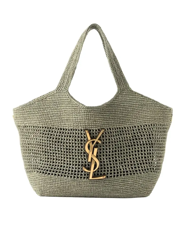 Saint Laurent Icare Maxi Leather-trimmed Raffia Tote | Image 1 Saint Laurent Icare Maxi Leather-trimmed Raffia Tote | Image 1