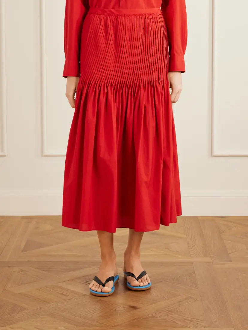 Auralee Pleated Cotton-poplin Midi Skirt | Thumbnail 3 Auralee Pleated Cotton-poplin Midi Skirt | Thumbnail 3