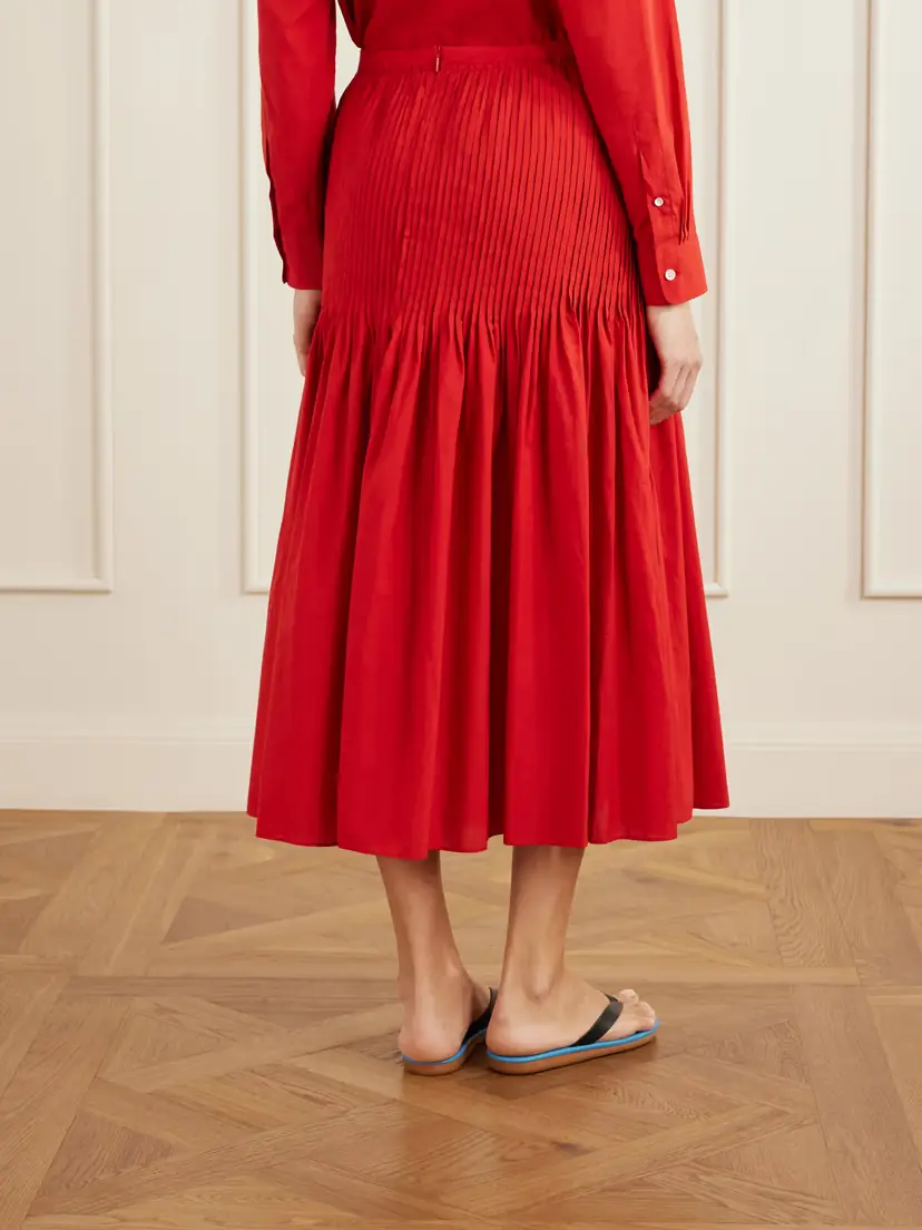 Auralee Pleated Cotton-poplin Midi Skirt | Thumbnail 4 Auralee Pleated Cotton-poplin Midi Skirt | Thumbnail 4