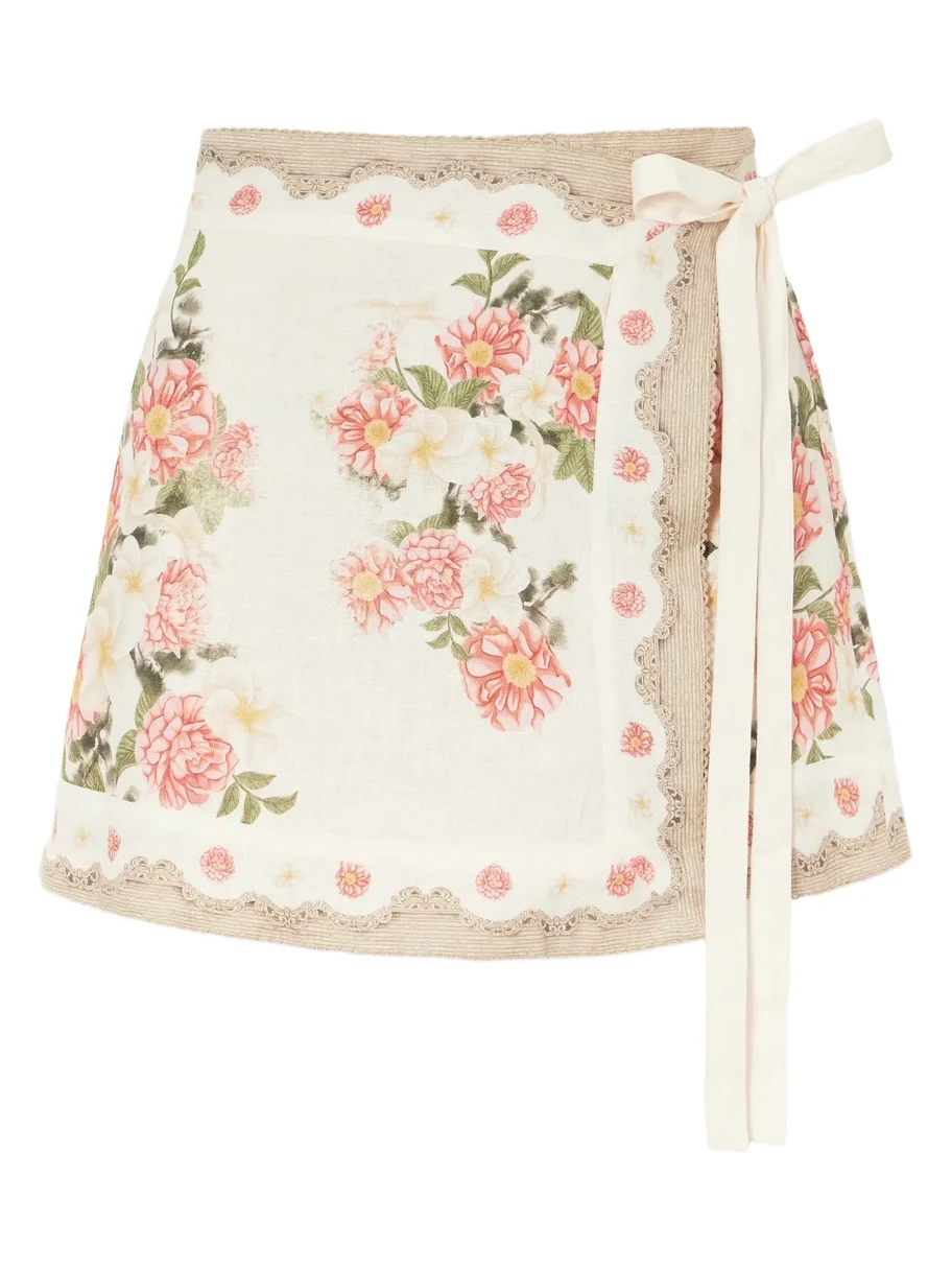 Luna Paraiso Floral-printed Linen Mini Skirt