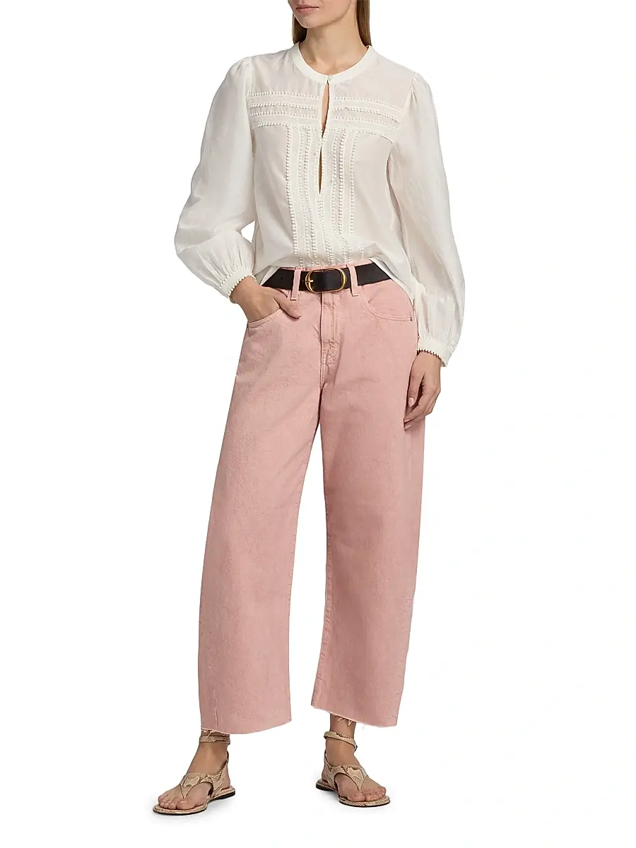 RE/DONE Women's Tate Lace-Trim Cotton-Silk Voile Blouse | Thumbnail 2