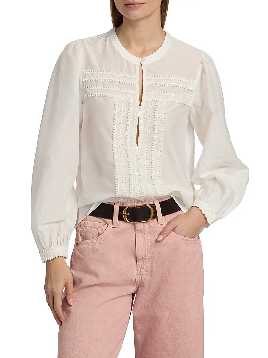 RE/DONE Women's Tate Lace-Trim Cotton-Silk Voile Blouse | Thumbnail 3