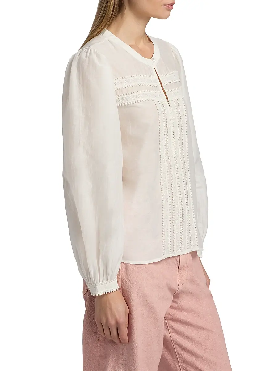 RE/DONE Women's Tate Lace-Trim Cotton-Silk Voile Blouse | Thumbnail 4