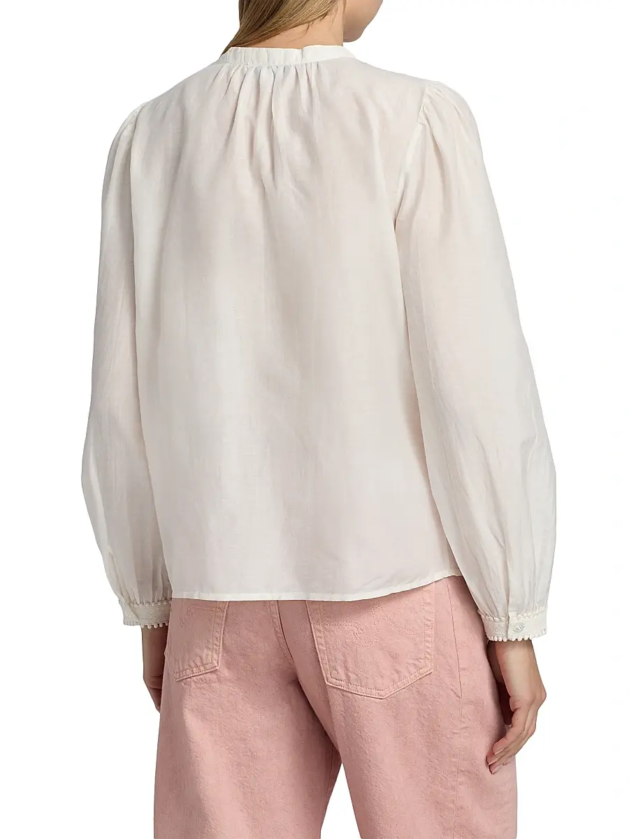 RE/DONE Women's Tate Lace-Trim Cotton-Silk Voile Blouse | Thumbnail 5