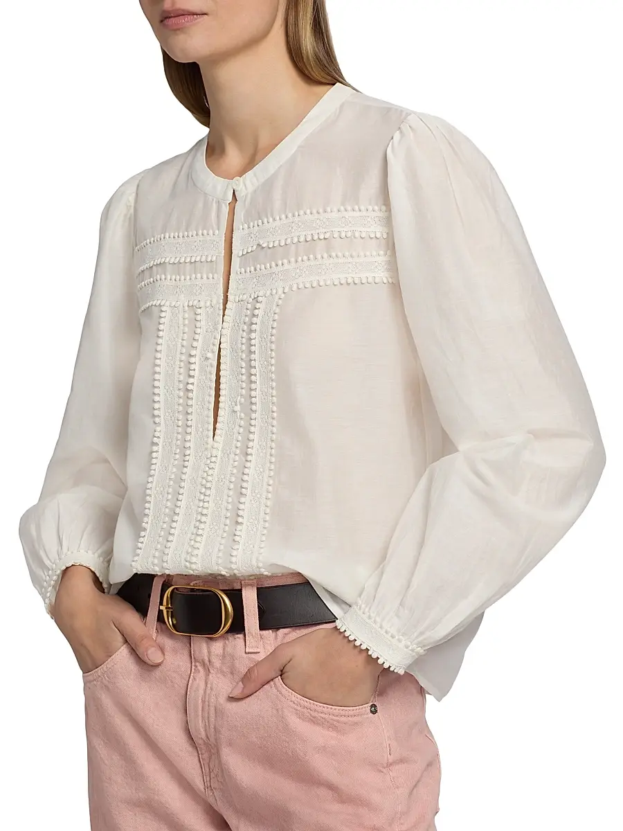 RE/DONE Women's Tate Lace-Trim Cotton-Silk Voile Blouse | Thumbnail 6