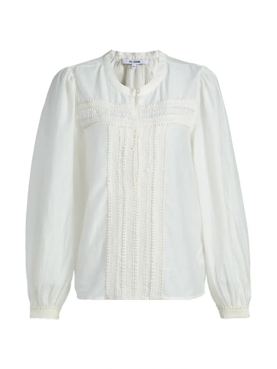 RE/DONE Women's Tate Lace-Trim Cotton-Silk Voile Blouse