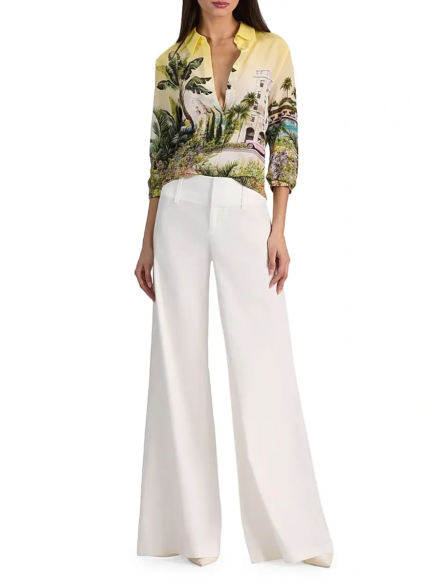 Alice + Olivia Women's Willa Staceface Silk Button-Front Shirt | Thumbnail 2