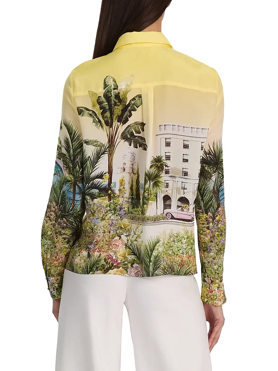 Alice + Olivia Women's Willa Staceface Silk Button-Front Shirt | Thumbnail 5