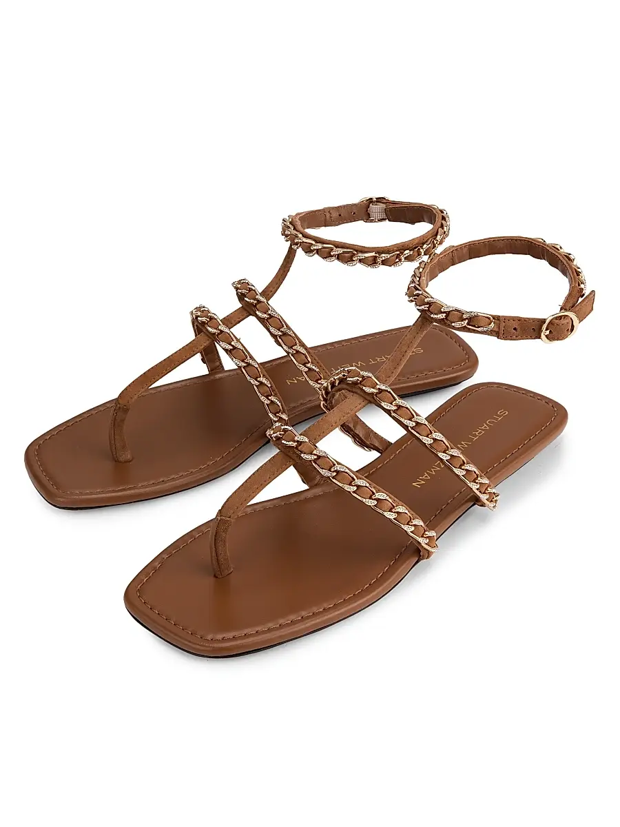 Stuart Weitzman Women's Soluxe Chain-Strap Suede Sandals | Thumbnail 2 Stuart Weitzman Women's Soluxe Chain-Strap Suede Sandals | Thumbnail 2