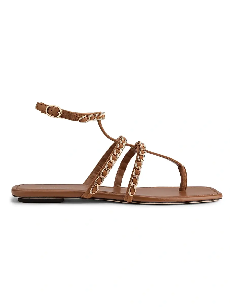 Stuart Weitzman Women's Soluxe Chain-Strap Suede Sandals