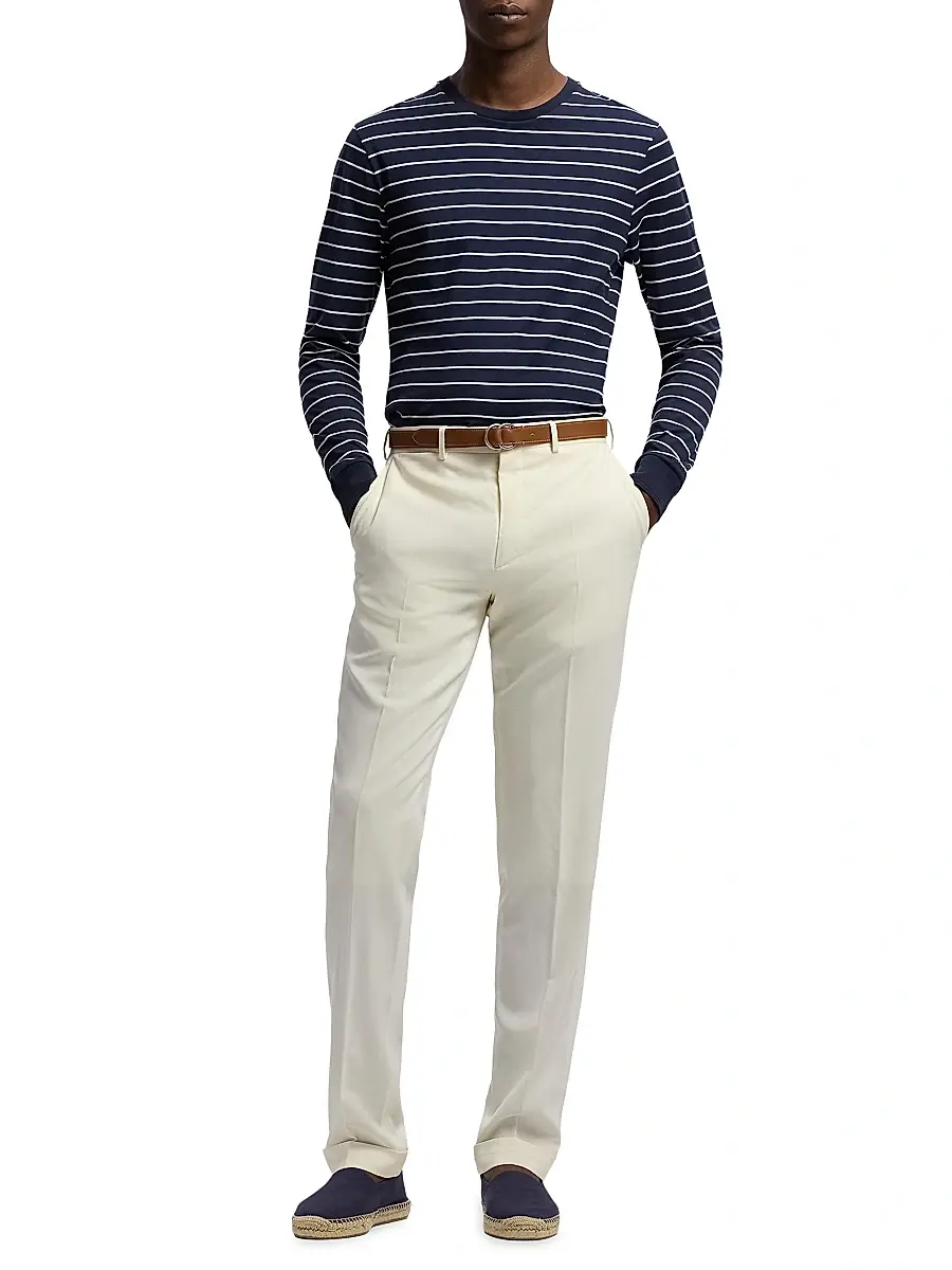 Ralph Lauren Purple Label Men's Striped Lisle-Piqué Long-Sleeve T-Shirt - Classic Chairman Navy | Thumbnail 2 Ralph Lauren Purple Label Men's Striped Lisle-Piqué Long-Sleeve T-Shirt - Classic Chairman Navy | Thumbnail 2