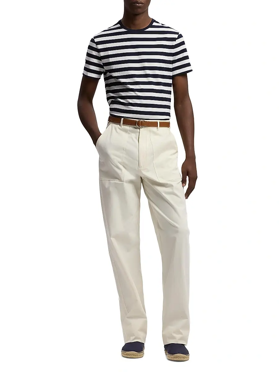 Ralph Lauren Purple Label Men's Striped Lisle-Piqué Crewneck T-Shirt - Classic Chairman Navy | Thumbnail 2 Ralph Lauren Purple Label Men's Striped Lisle-Piqué Crewneck T-Shirt - Classic Chairman Navy | Thumbnail 2