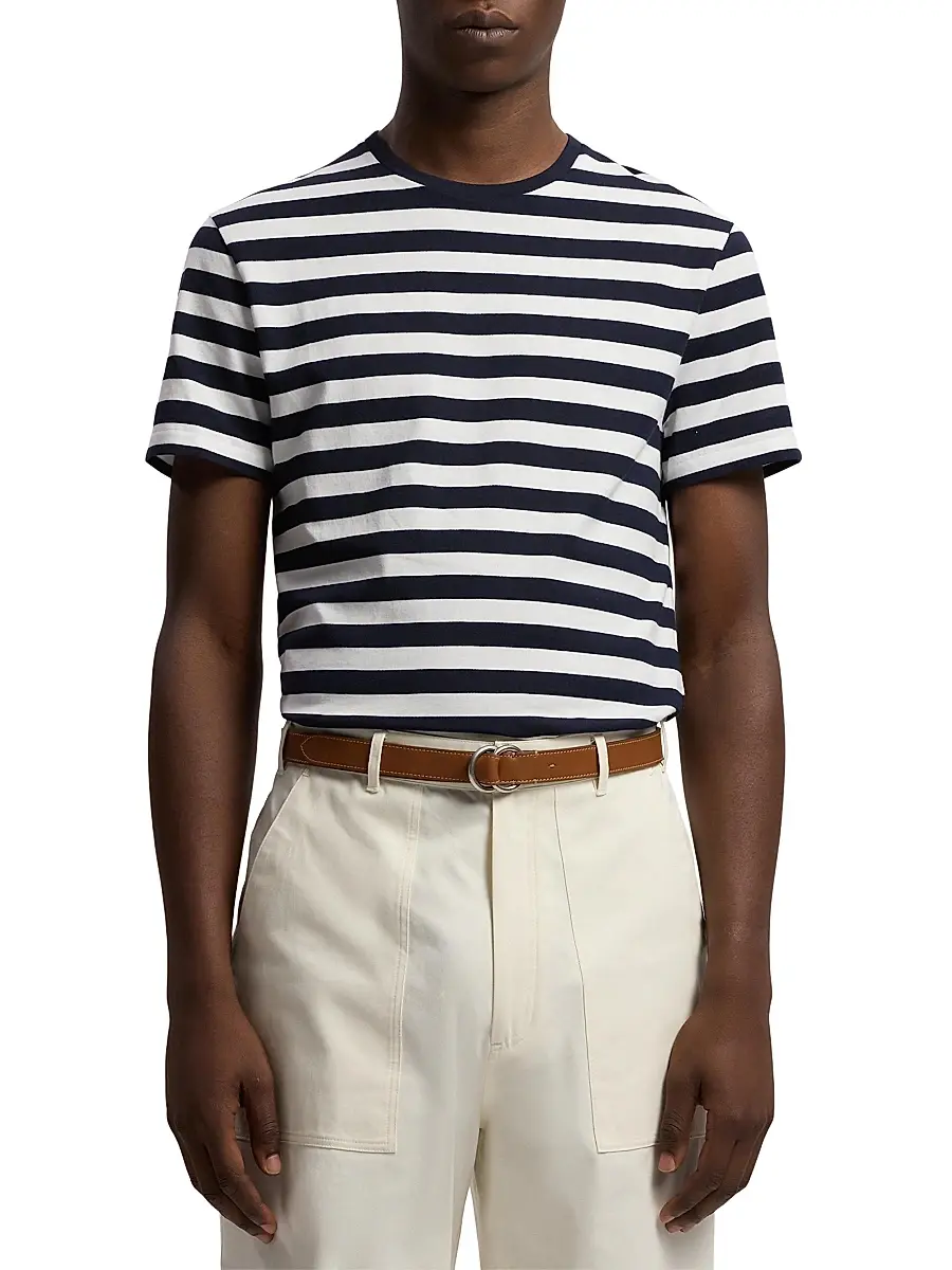 Ralph Lauren Purple Label Men's Striped Lisle-Piqué Crewneck T-Shirt - Classic Chairman Navy | Thumbnail 3 Ralph Lauren Purple Label Men's Striped Lisle-Piqué Crewneck T-Shirt - Classic Chairman Navy | Thumbnail 3