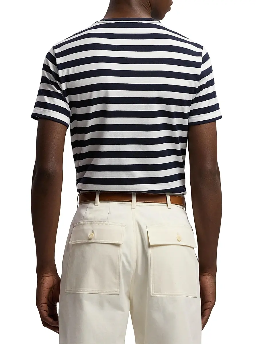 Ralph Lauren Purple Label Men's Striped Lisle-Piqué Crewneck T-Shirt - Classic Chairman Navy | Thumbnail 5 Ralph Lauren Purple Label Men's Striped Lisle-Piqué Crewneck T-Shirt - Classic Chairman Navy | Thumbnail 5