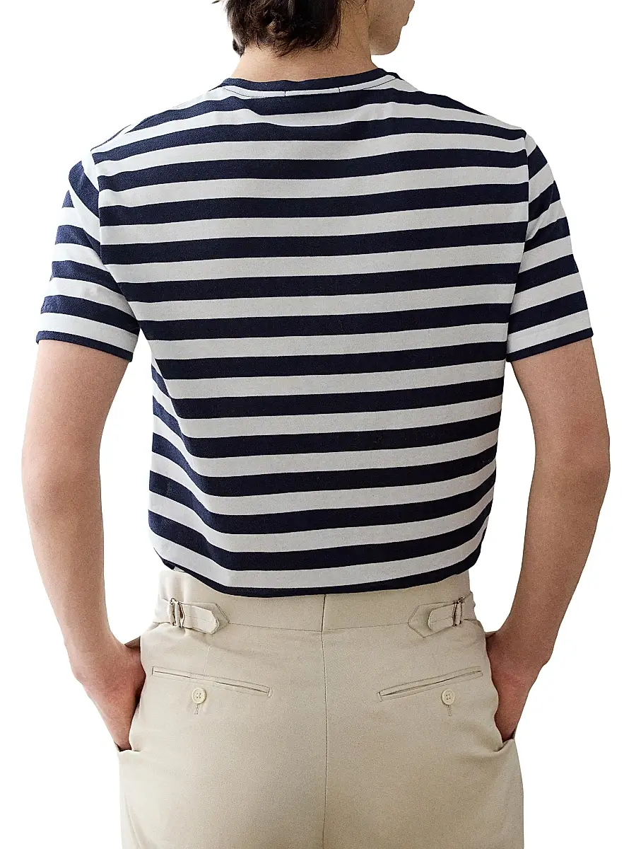 Ralph Lauren Purple Label Men's Striped Lisle-Piqué Crewneck T-Shirt - Classic Chairman Navy | Thumbnail 7 Ralph Lauren Purple Label Men's Striped Lisle-Piqué Crewneck T-Shirt - Classic Chairman Navy | Thumbnail 7