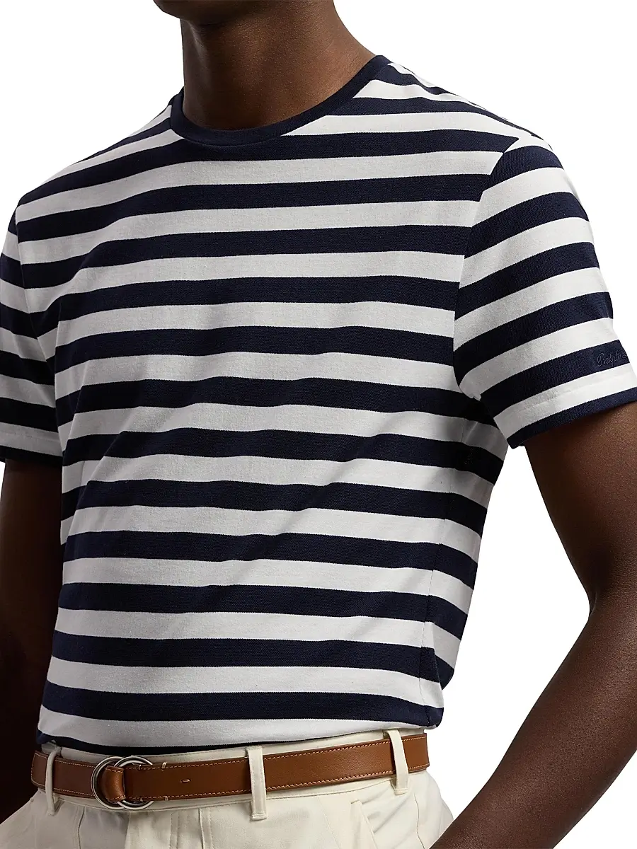 Ralph Lauren Purple Label Men's Striped Lisle-Piqué Crewneck T-Shirt - Classic Chairman Navy | Thumbnail 8 Ralph Lauren Purple Label Men's Striped Lisle-Piqué Crewneck T-Shirt - Classic Chairman Navy | Thumbnail 8