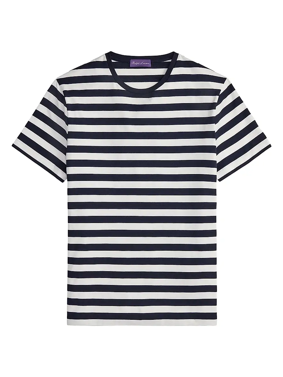 Men's Striped Lisle-Piqué Crewneck T-Shirt - Classic Chairman Navy Men's Striped Lisle-Piqué Crewneck T-Shirt - Classic Chairman Navy