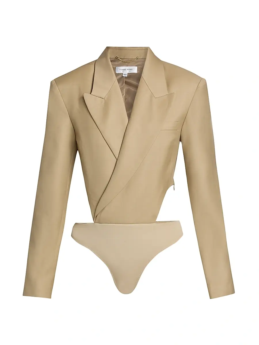 Ronny Kobo Women's Florina Wool-Blend Blazer Bodysuit - Tan | Image 1 Ronny Kobo Women's Florina Wool-Blend Blazer Bodysuit - Tan | Image 1