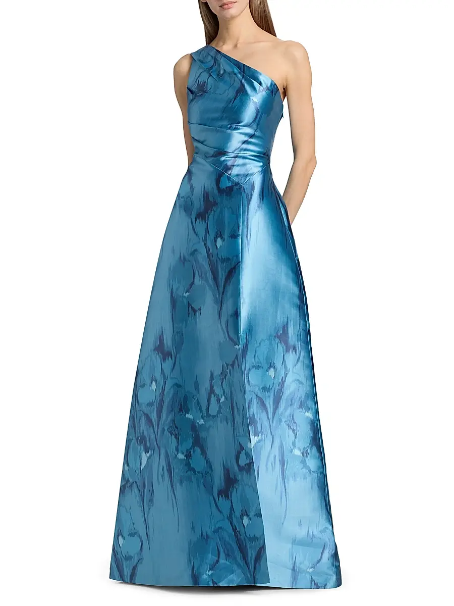 Kay Unger Women's Faith Printed Mikado One-Shoulder Gown | Thumbnail 2 Kay Unger Women's Faith Printed Mikado One-Shoulder Gown | Thumbnail 2