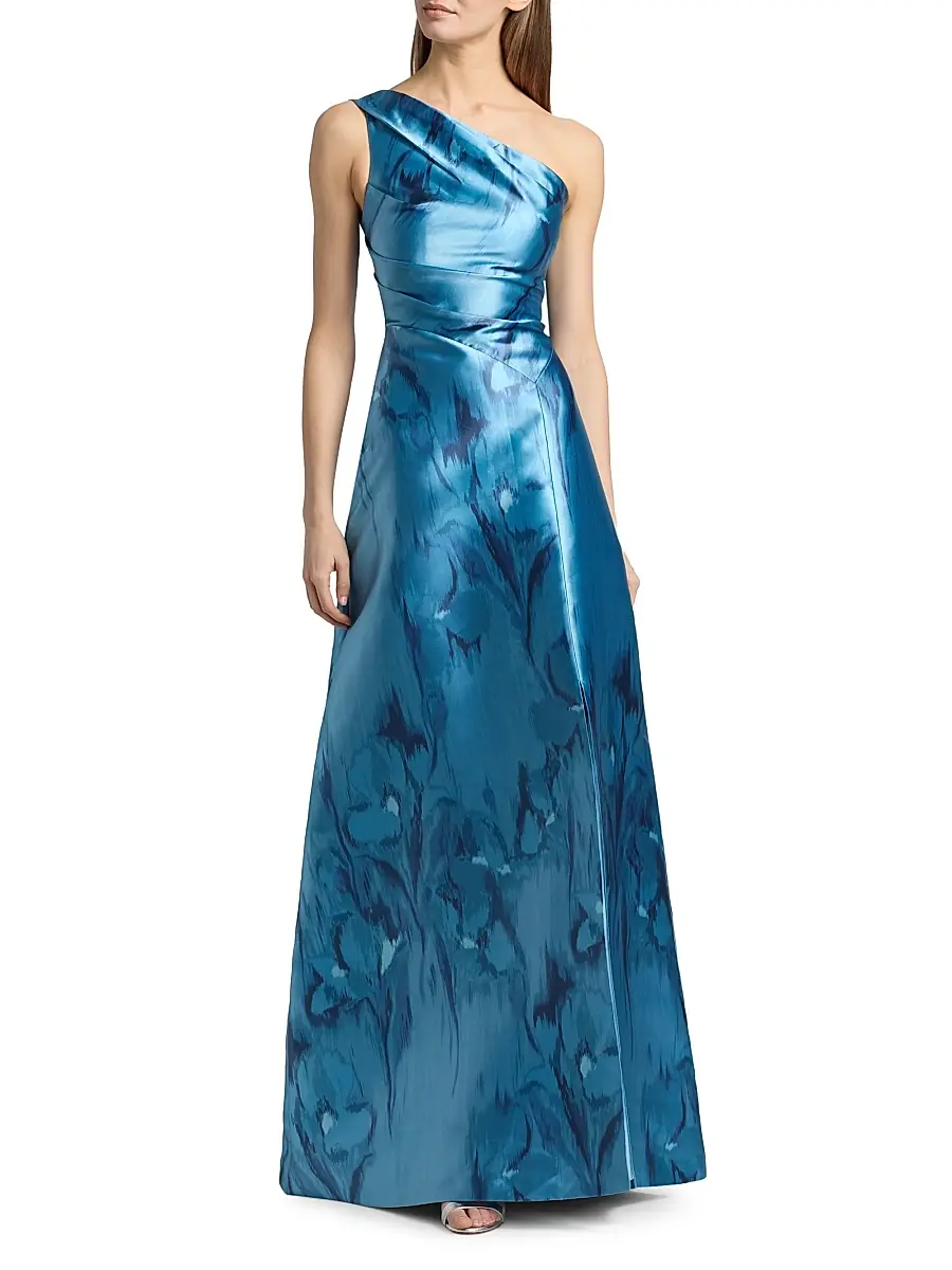 Kay Unger Women's Faith Printed Mikado One-Shoulder Gown | Thumbnail 3 Kay Unger Women's Faith Printed Mikado One-Shoulder Gown | Thumbnail 3