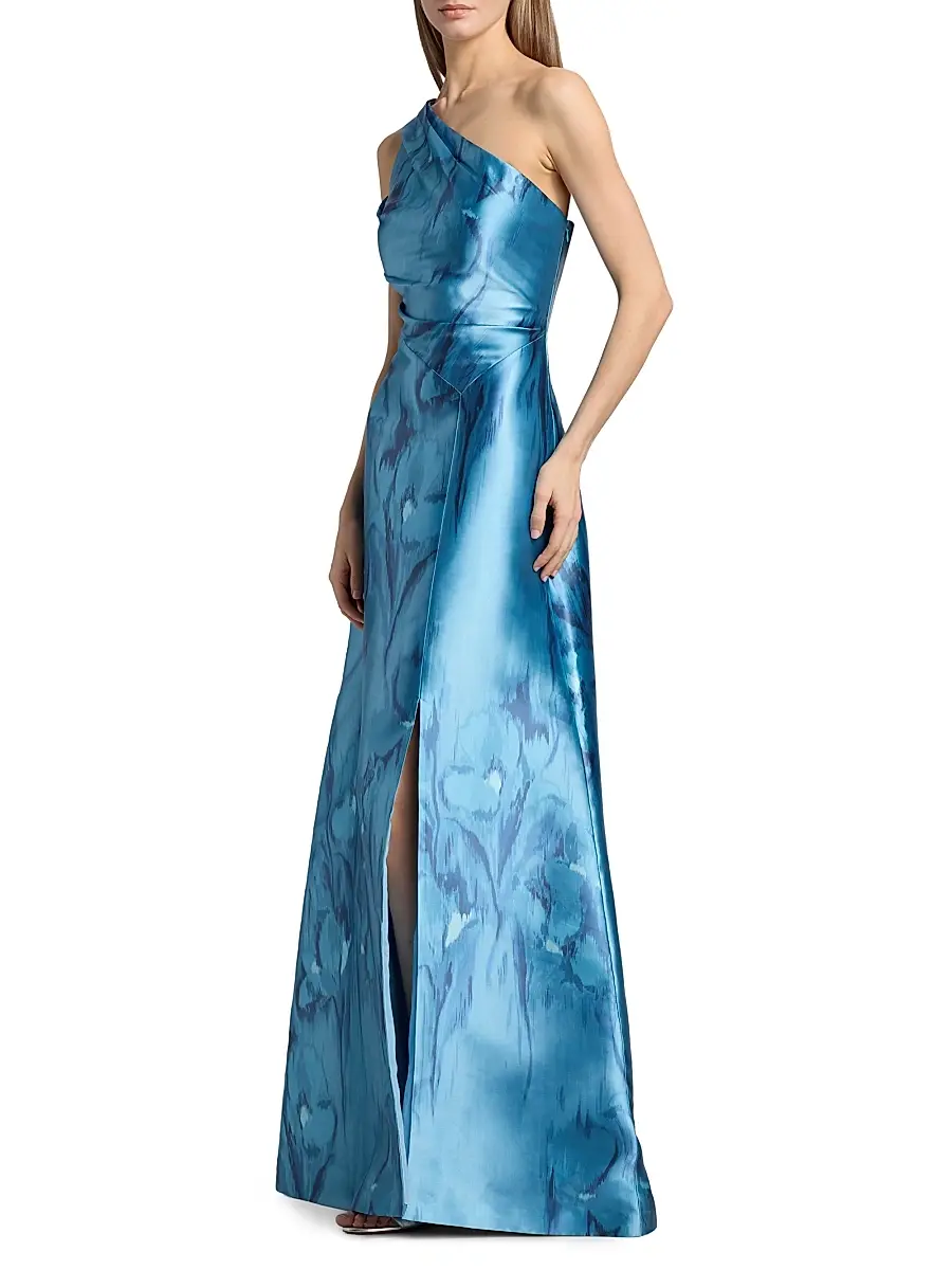 Kay Unger Women's Faith Printed Mikado One-Shoulder Gown | Thumbnail 4 Kay Unger Women's Faith Printed Mikado One-Shoulder Gown | Thumbnail 4