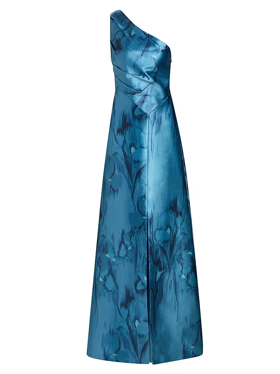 Kay Unger Women's Faith Printed Mikado One-Shoulder Gown - Spring Aqua | Image 1 Kay Unger Women's Faith Printed Mikado One-Shoulder Gown - Spring Aqua | Image 1