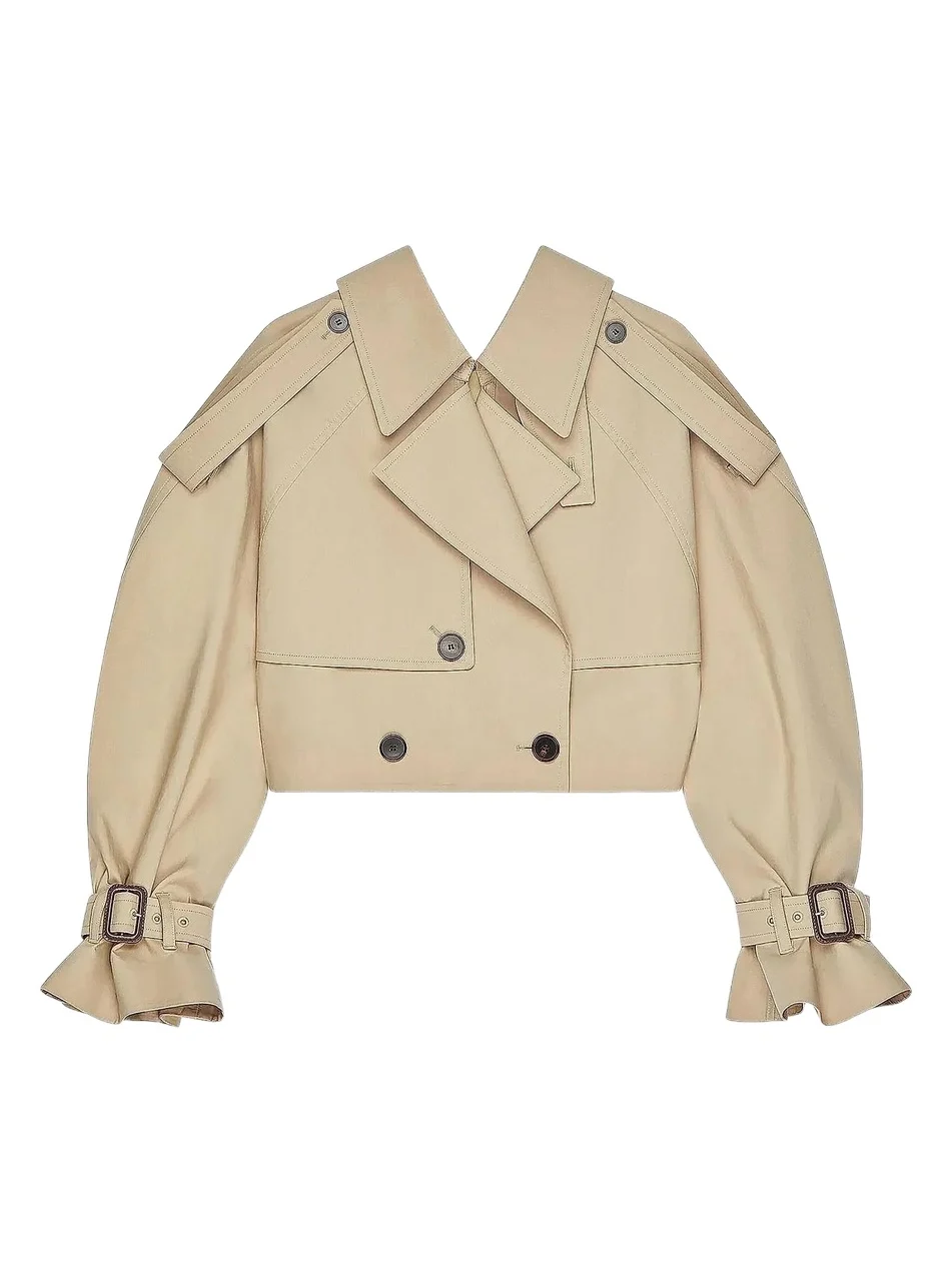 Givenchy Women's Cropped Trench Coat in Cotton - Beige Butter