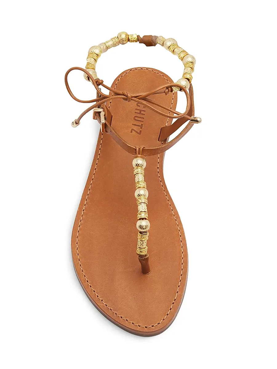 Schutz Women's Nia Beaded Leather T-Strap Sandals | Thumbnail 4 Schutz Women's Nia Beaded Leather T-Strap Sandals | Thumbnail 4