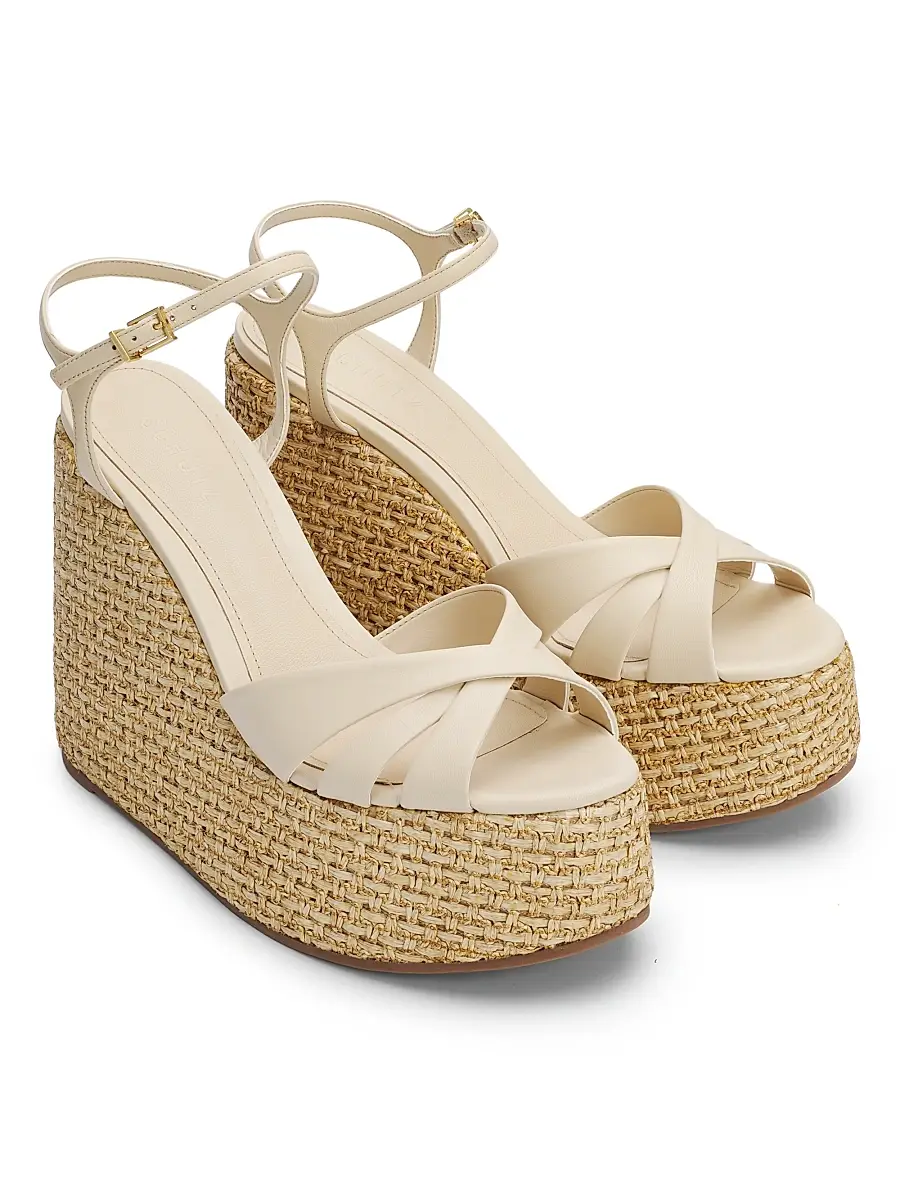 Schutz Women's Keefa 120MM Leather-Raffia Wedge Sandals | Thumbnail 2 Schutz Women's Keefa 120MM Leather-Raffia Wedge Sandals | Thumbnail 2