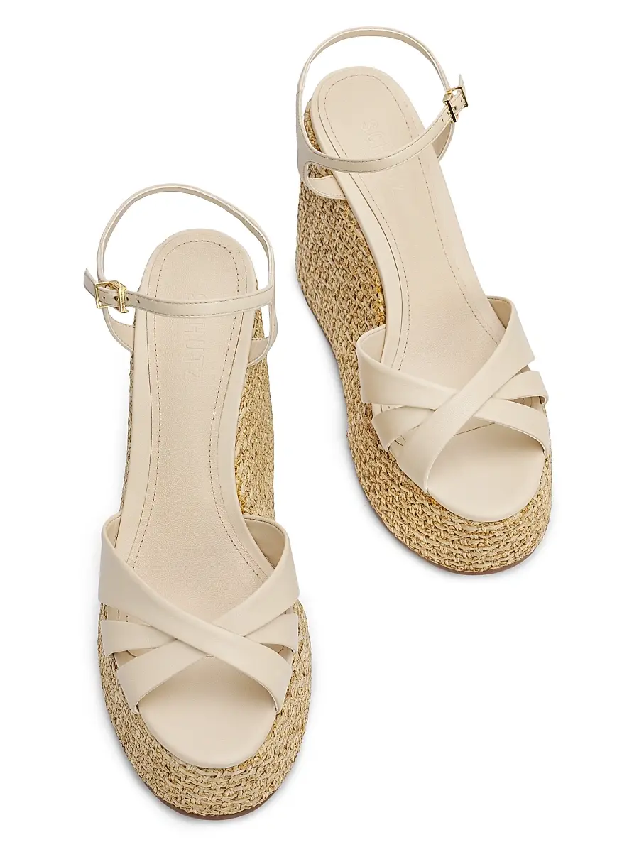 Schutz Women's Keefa 120MM Leather-Raffia Wedge Sandals | Thumbnail 4 Schutz Women's Keefa 120MM Leather-Raffia Wedge Sandals | Thumbnail 4