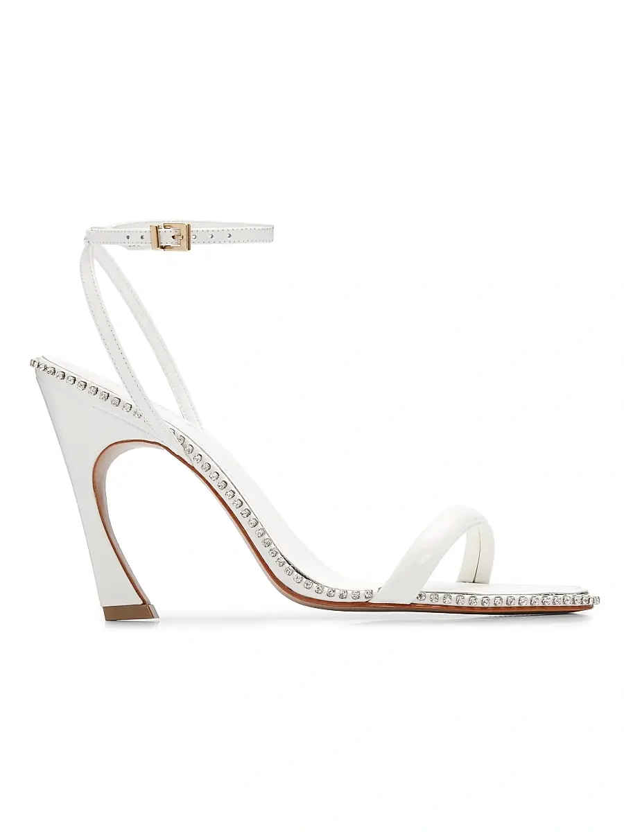Schutz Women's Lexi 100MM Crystal-Trim Patent Leather Sandals - White | Image 1 Schutz Women's Lexi 100MM Crystal-Trim Patent Leather Sandals - White | Image 1