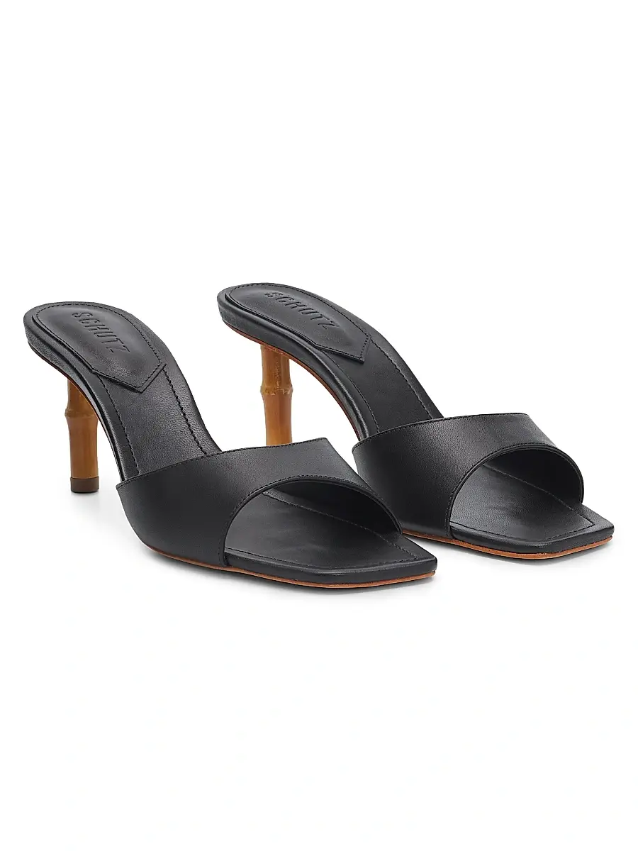 Schutz Women's Leena 75MM Bamboo-Heel Leather Mules | Thumbnail 2