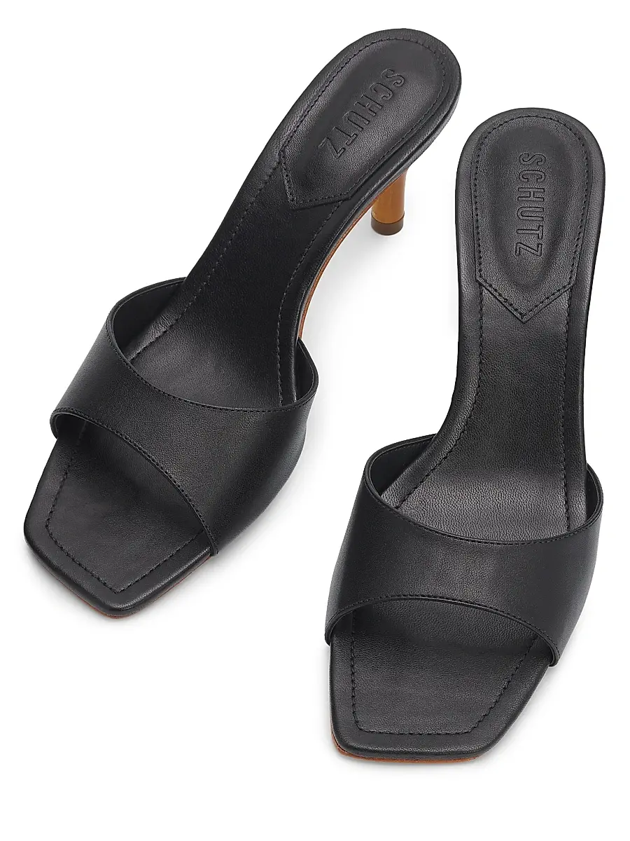 Schutz Women's Leena 75MM Bamboo-Heel Leather Mules | Thumbnail 4