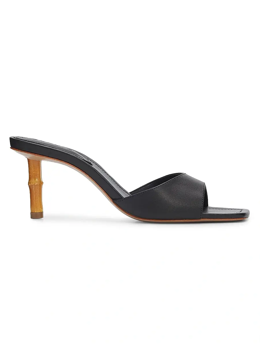 Schutz Women's Leena 75MM Bamboo-Heel Leather Mules - Black | Image 1 Schutz Women's Leena 75MM Bamboo-Heel Leather Mules - Black | Image 1