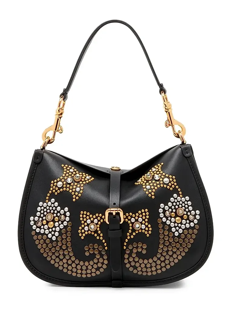 Women's Medium Pony Studded Leather Shoulder Bag Women's Medium Pony Studded Leather Shoulder Bag