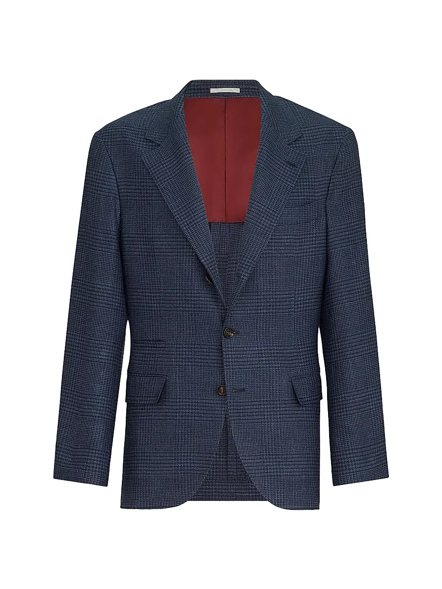 Brunello Cucinelli Men's Wool, Silk and Linen Prince of Wales Deconstructed Blazer | Thumbnail 2