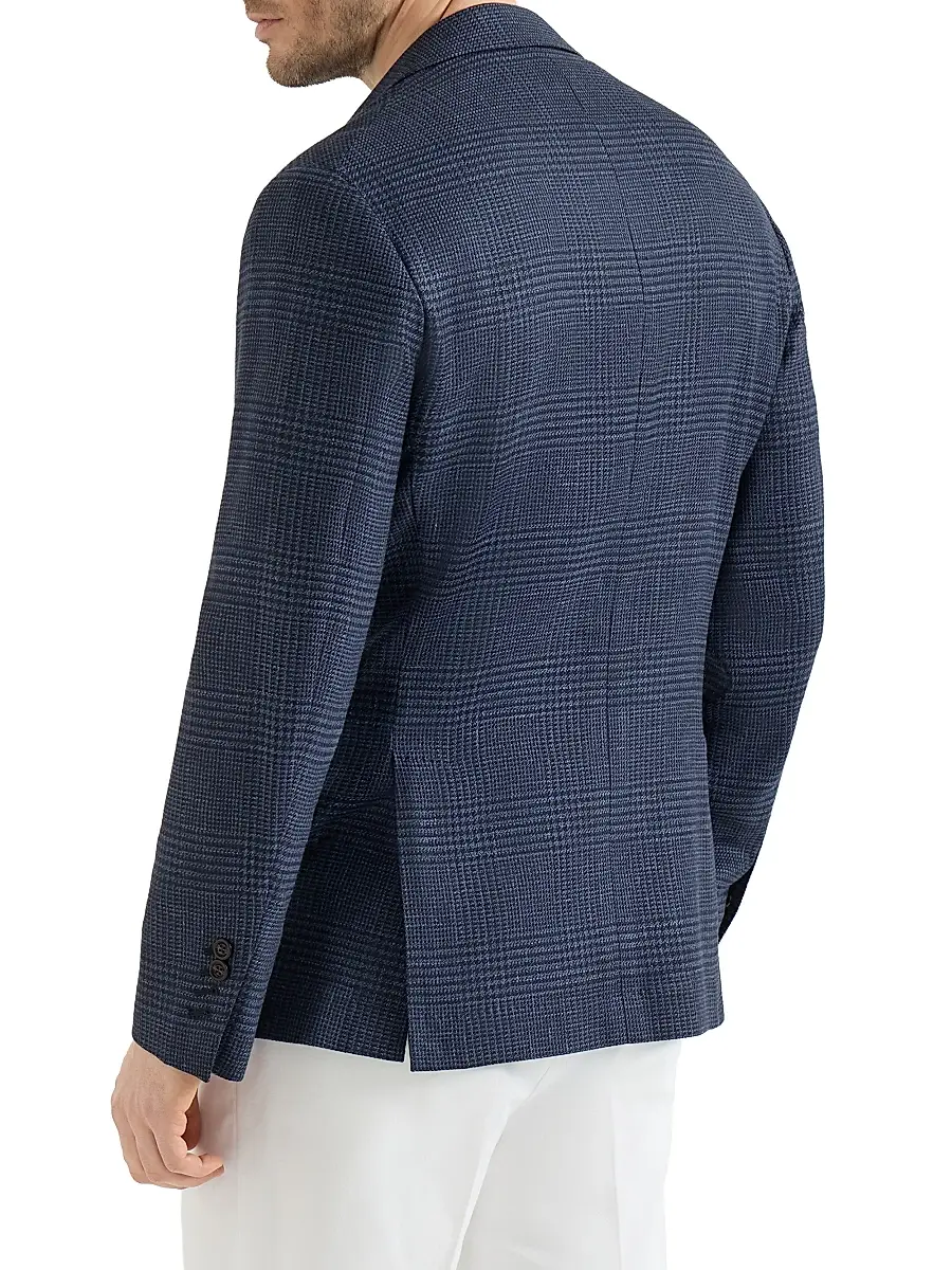Brunello Cucinelli Men's Wool, Silk and Linen Prince of Wales Deconstructed Blazer | Thumbnail 3