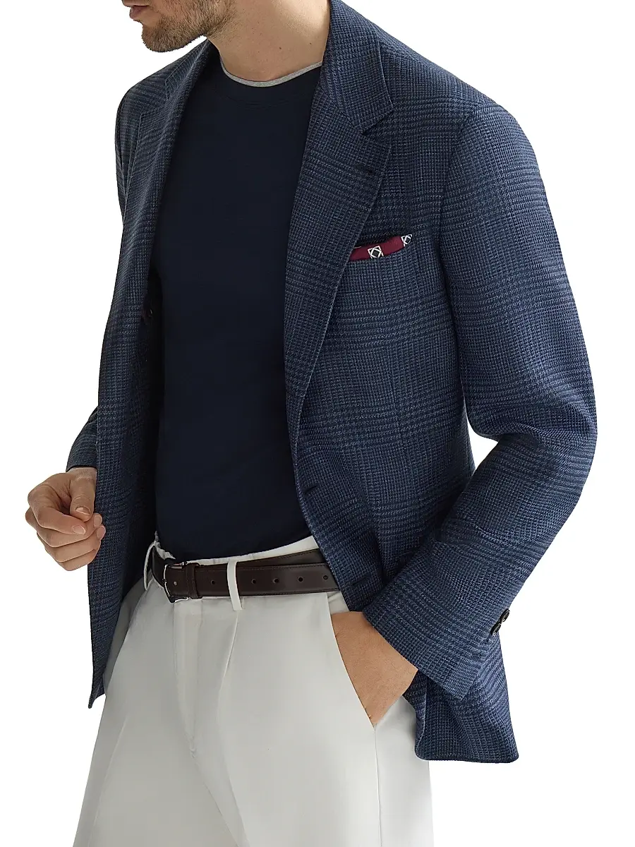 Brunello Cucinelli Men's Wool, Silk and Linen Prince of Wales Deconstructed Blazer | Thumbnail 5