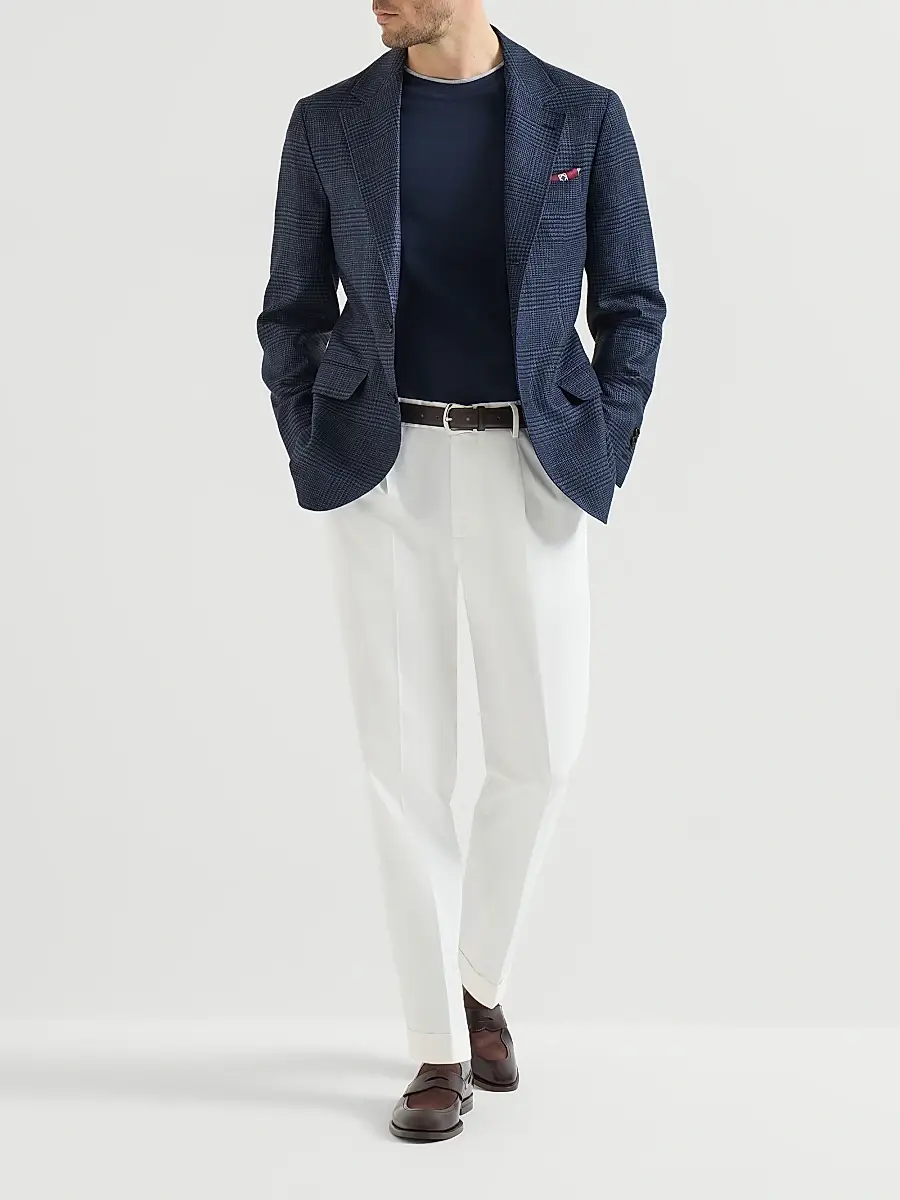 Brunello Cucinelli Men's Wool, Silk and Linen Prince of Wales Deconstructed Blazer | Thumbnail 6