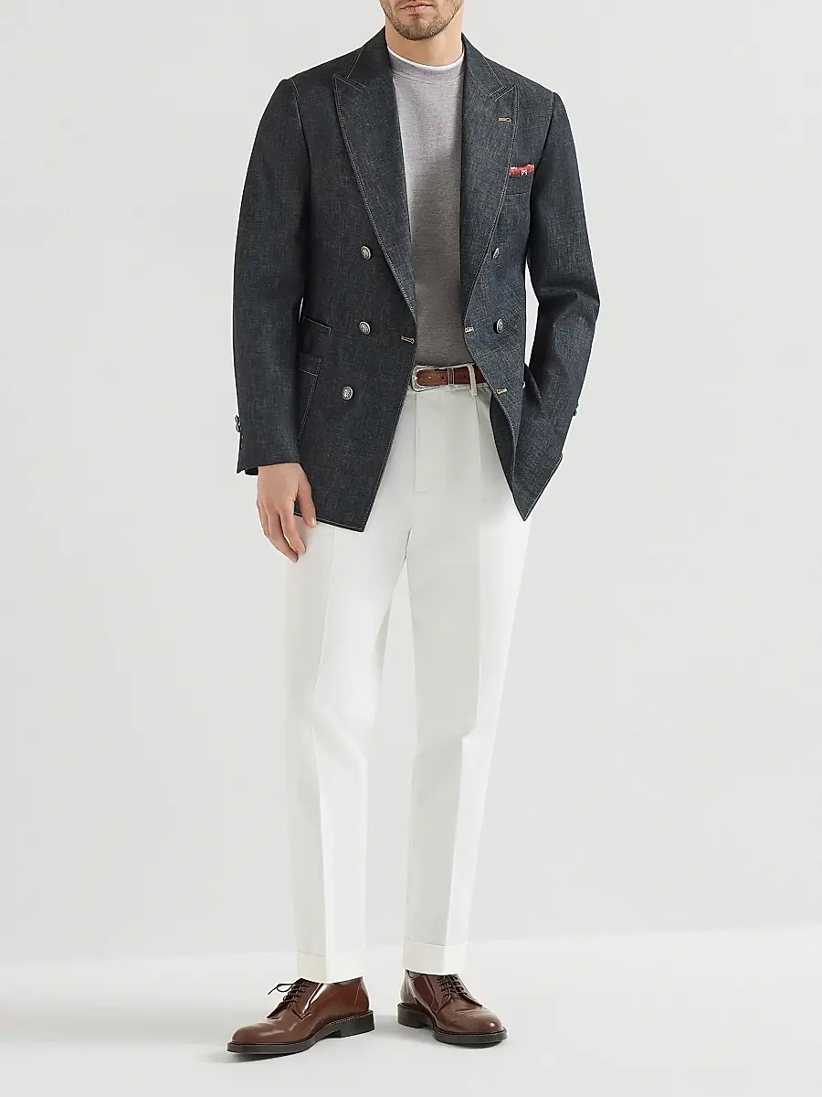 Brunello Cucinelli Men's Cotton Jersey Crewneck T-Shirt with Faux Layering - Grey | Thumbnail 6