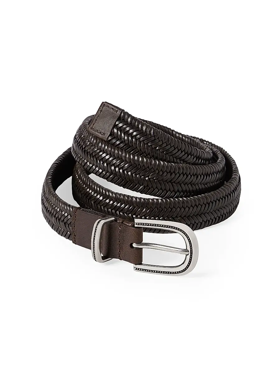 Brunello Cucinelli Men's Chevron Effect Braided Leather Belt | Thumbnail 3 Brunello Cucinelli Men's Chevron Effect Braided Leather Belt | Thumbnail 3
