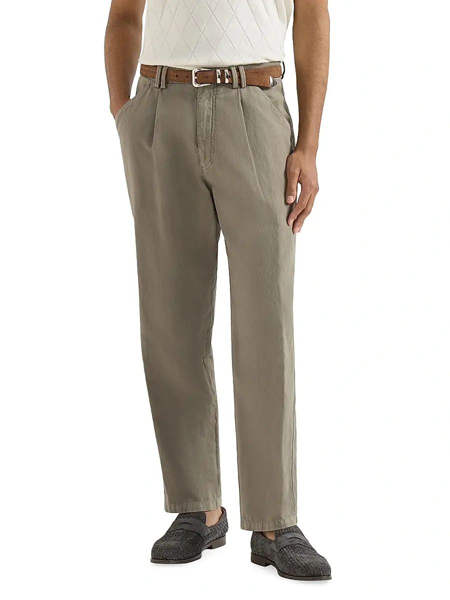 Brunello Cucinelli Men's Garment Dyed Trousers in Cotton and Linen Canvas | Thumbnail 2