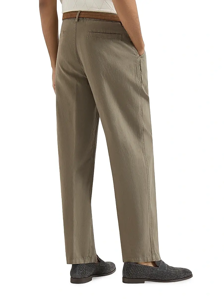 Brunello Cucinelli Men's Garment Dyed Trousers in Cotton and Linen Canvas | Thumbnail 3