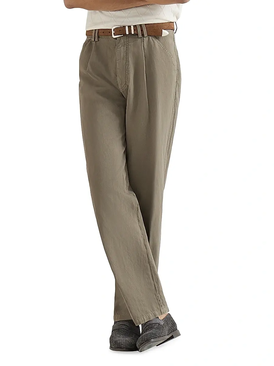 Brunello Cucinelli Men's Garment Dyed Trousers in Cotton and Linen Canvas | Thumbnail 4