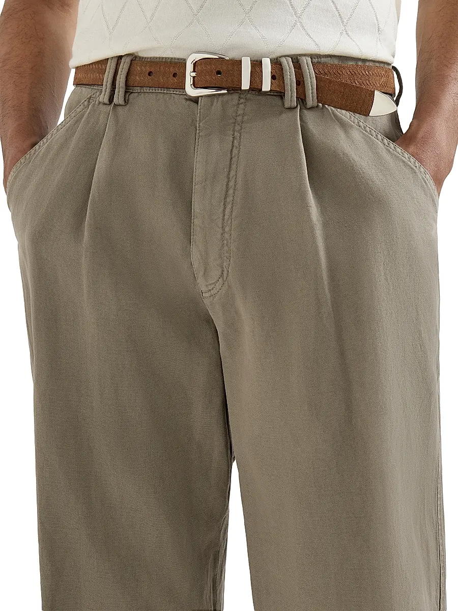 Brunello Cucinelli Men's Garment Dyed Trousers in Cotton and Linen Canvas | Thumbnail 5