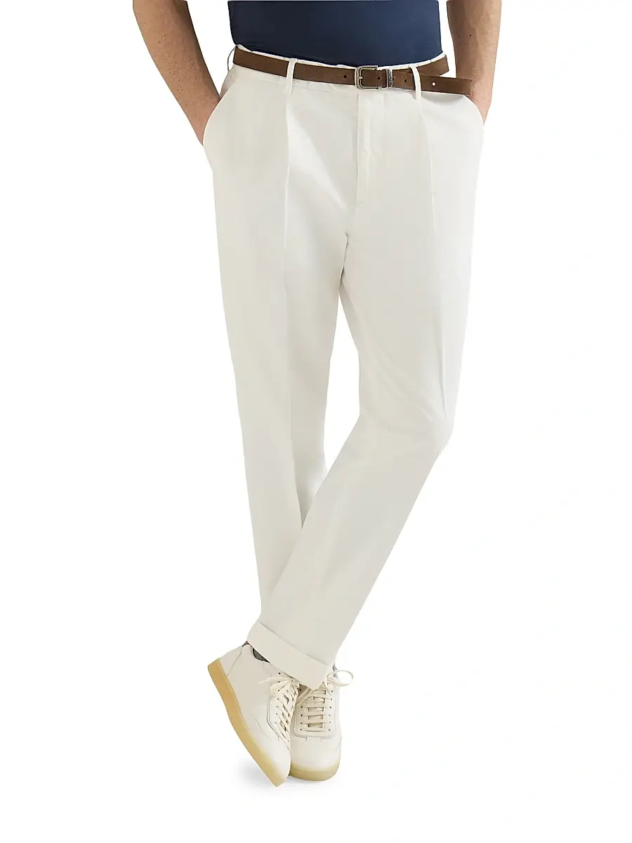 Brunello Cucinelli Men's Garment Dyed Trousers in Twisted Cotton Gabardine | Thumbnail 4 Brunello Cucinelli Men's Garment Dyed Trousers in Twisted Cotton Gabardine | Thumbnail 4
