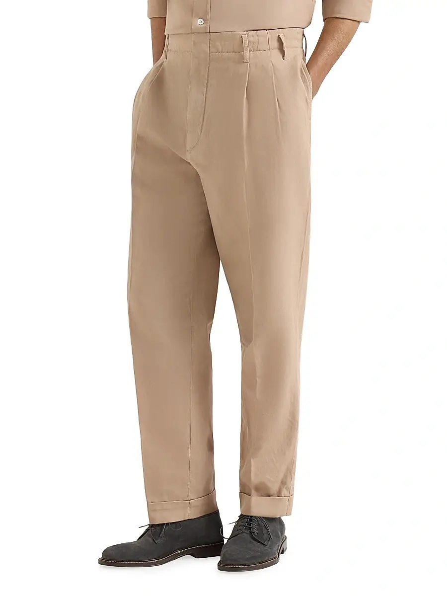 Brunello Cucinelli Men's Garment Dyed Trousers in Cotton and Linen Canvas with Double Pleats | Thumbnail 3