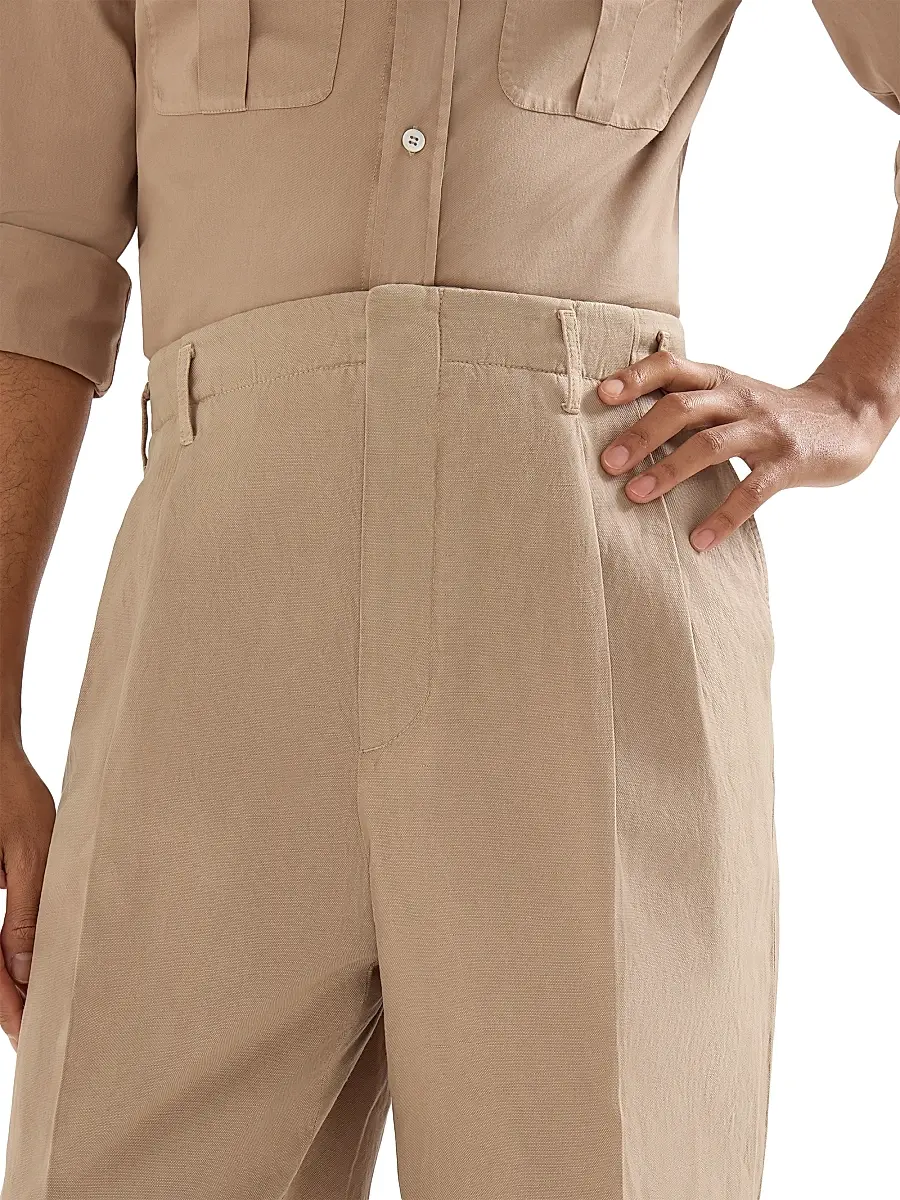 Brunello Cucinelli Men's Garment Dyed Trousers in Cotton and Linen Canvas with Double Pleats | Thumbnail 5