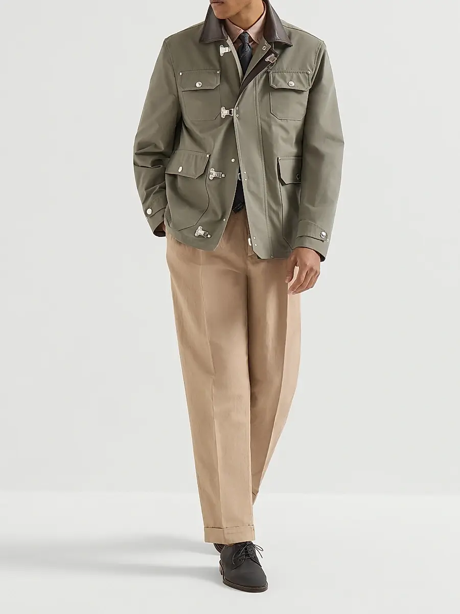 Brunello Cucinelli Men's Garment Dyed Trousers in Cotton and Linen Canvas with Double Pleats | Thumbnail 6